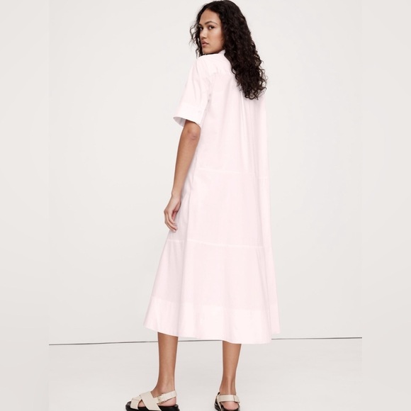 NWT! Banana Republic Light Pink Cotton Poplin Tuxedo Front Midi Dress - Large 🦋 - Picture 3 of 8